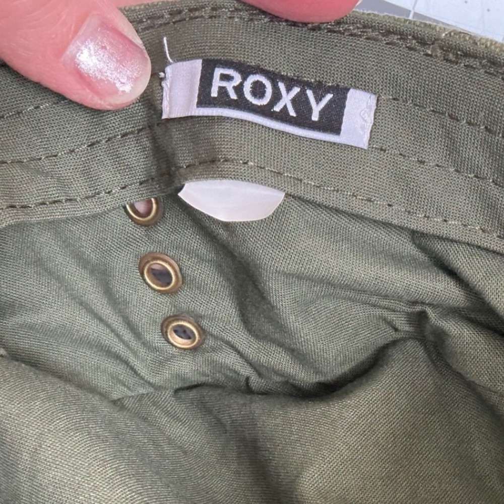 Roxy Green Camo Cadet Hat Military Style Canvas Cap Distressed Y2K Adjustable - Picture 8 of 11